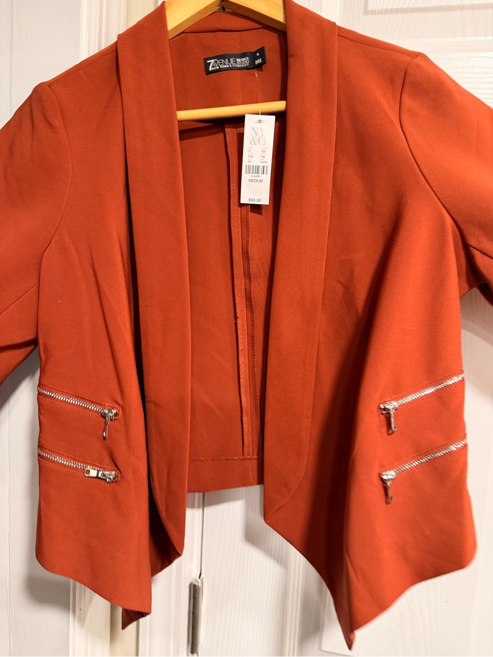 New York & Company Rust Orange Open-Front Draped Blazer - Picture 2 of 5